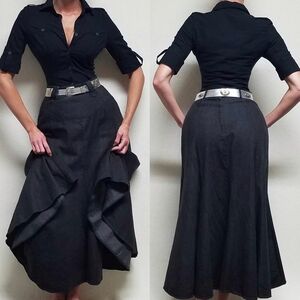 80s Rare Vintage Circle T Western Black Denim Silver Turquoise Conch Belt Set 10